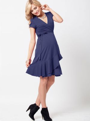 Angel Maternity Maternity Nursing Wrap Dress - Navy Blue.jpg